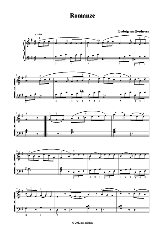 Romanze (Klavier solo leicht) (Klavier einfach) von Ludwig van Beethoven (bearb.)
