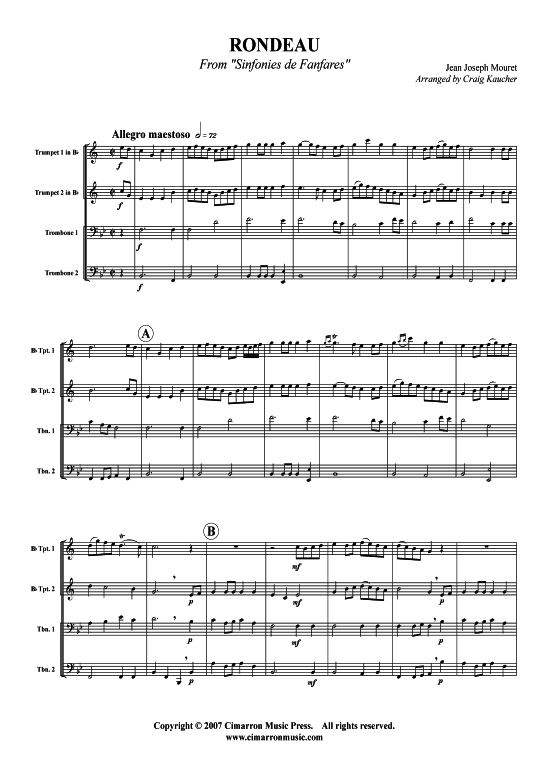 Rondeau (Blechbl auml serquartett) (Quartett (Blech Brass)) von Jean Joseph Mouret