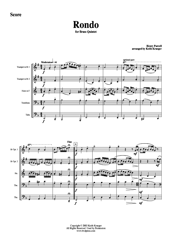 Rondo (Blechbl serquintett) (Quintett (Blech Brass)) von Henry Purcell (arr. Krueger)