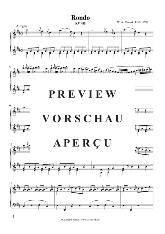 Rondo KV 485 (Klavier Solo) (Klavier Solo) von Wolfgang Amadeus Mozart