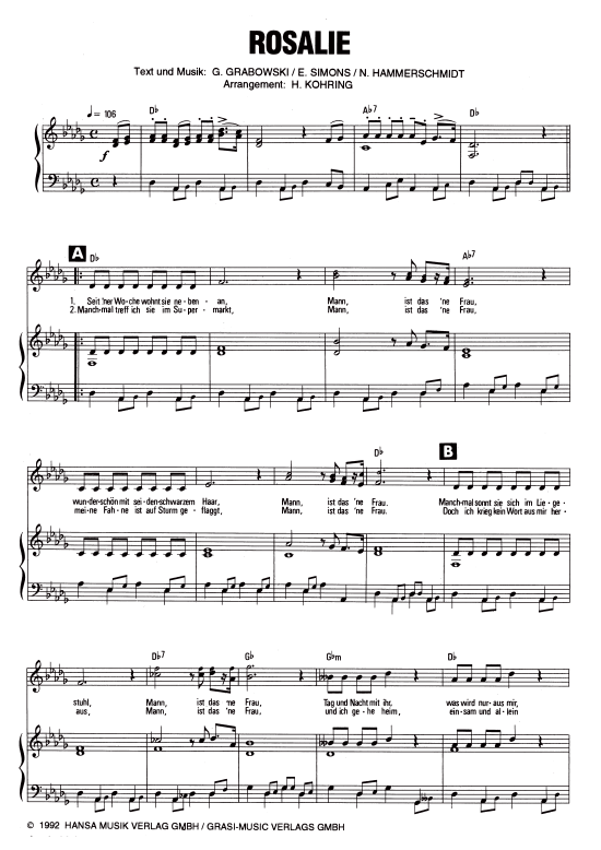 Rosalie (Klavier + Gesang) (Klavier Gesang  Gitarre) von G.G. Anderson