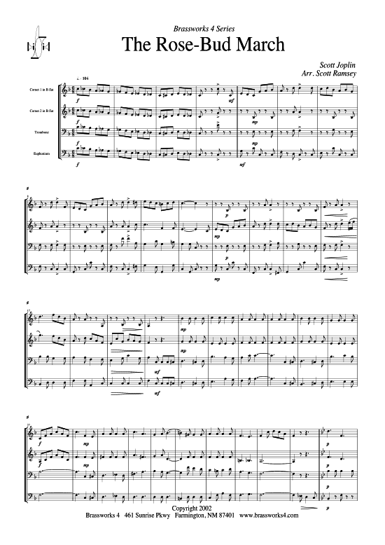 Rose-Bud Marsch (2xTromp in B Horn in F (Pos) Pos) (Quartett (Blech Brass)) von Scott Joplin