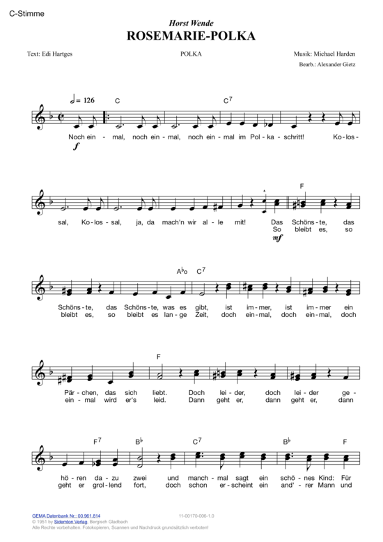 Rosemarie-Polka (Melodie-Stimmen in C B Es) (Stimmen in C B Es) von Horst Wende