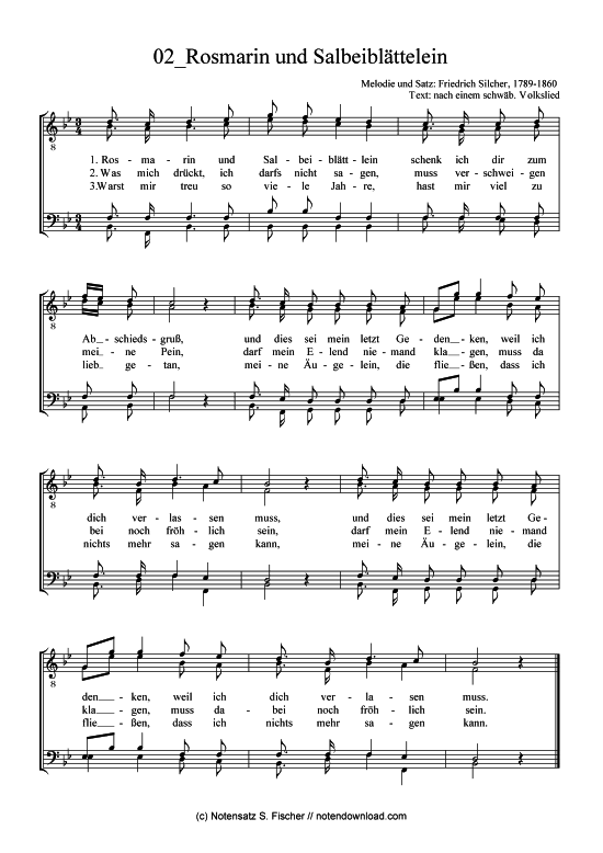 Rosmarin und Salbeibl ttelein (M nnerchor) (M nnerchor) von Friedrich Silcher (1789-1860)