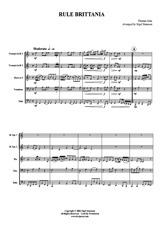 Rule Brittania (Blechbl serquintett) (Quintett (Blech Brass)) von Thomas Arne (arr. Simmons)