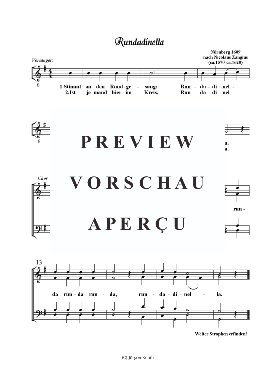 Rundadinella (Gemischter Chor) (Gemischter Chor) von nach Nicolaus Zangius (ca.1570-ca.1620)