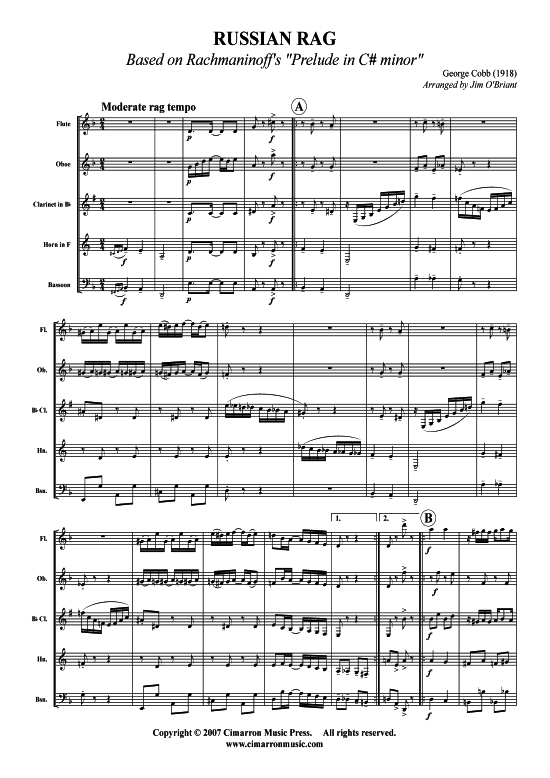Russian Rag (Rockie acute s Rag) (Holzbl auml ser-Quintett) (Quintett (Holzbl ser)) von G. Cobb