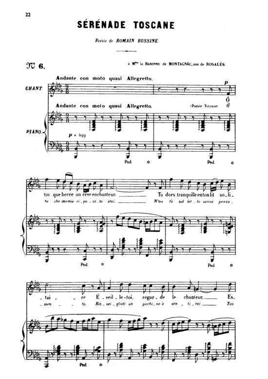 S eacute r eacute nade toscane Op. 3 No.2 (Gesang mittel + Klavier) (Klavier  Gesang mittel) von Gabriel Faur eacute 