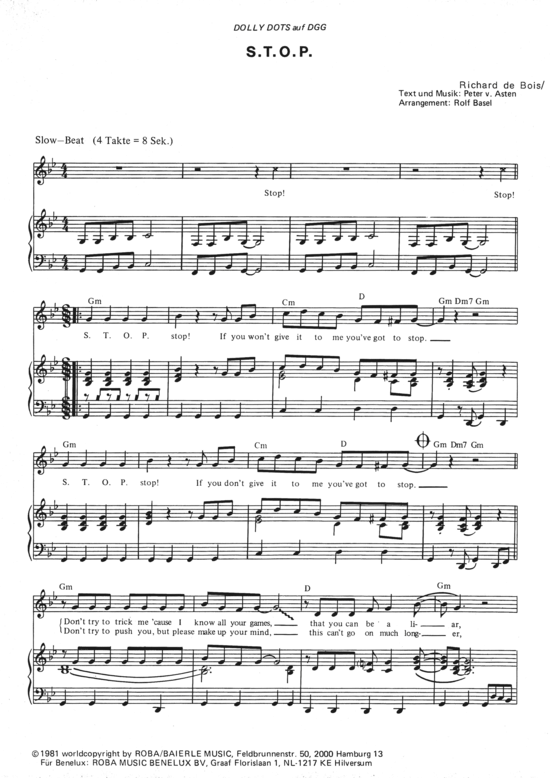 S.T.O.P (Klavier + Gesang). (Klavier Gesang  Gitarre) von 1981