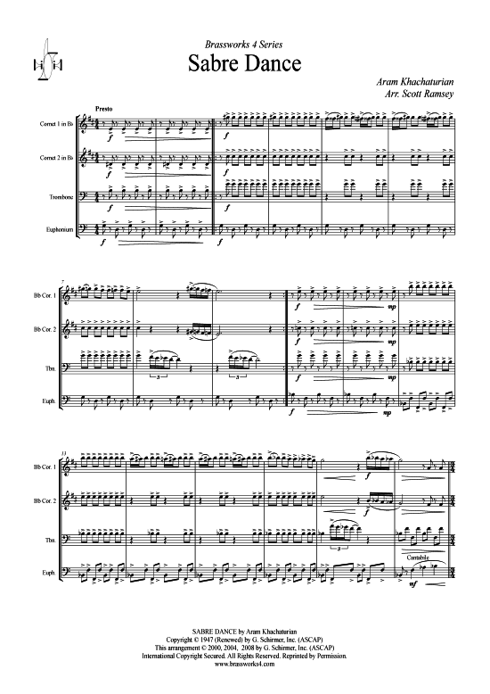 Sabre Dance (2xTromp in B Horn in F (Pos) Pos) (Quartett (Blech Brass)) von Aram Khachaturian