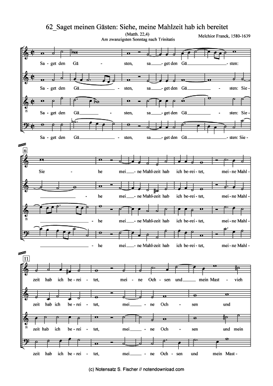 Saget meinen G sten Siehe meine Mahlzeit hab ich bereitet (Gemischter Chor) (Gemischter Chor) von Melchior Franck (1580-1639)