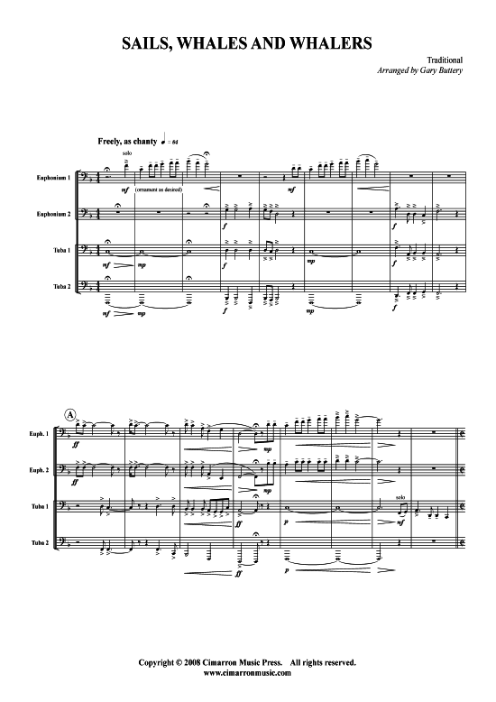 Sails Whales and Whalers 3 St uuml cke (Tuba Quartett 2x Bariton 2xTuba) (Quartett (Tuba)) von Traditional