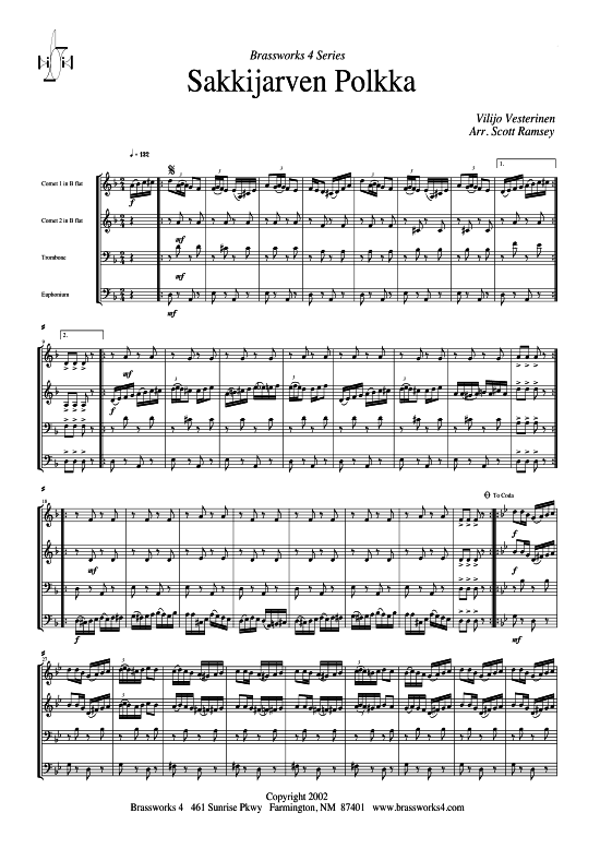 Sakkijarven Polka (2xTromp in B Horn in F (Pos) Pos) (Quartett (Blech Brass)) von Vilijo Vesterinen