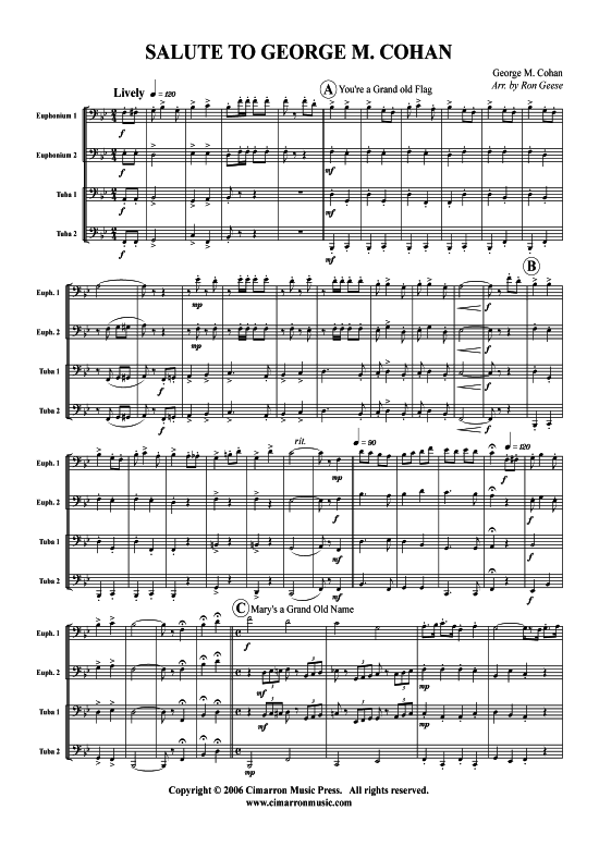Salute to George M. Cohan 4 St uuml cke (Tuba Quartett 2x Bariton 2xTuba) (Quartett (Tuba)) von Cohan G M