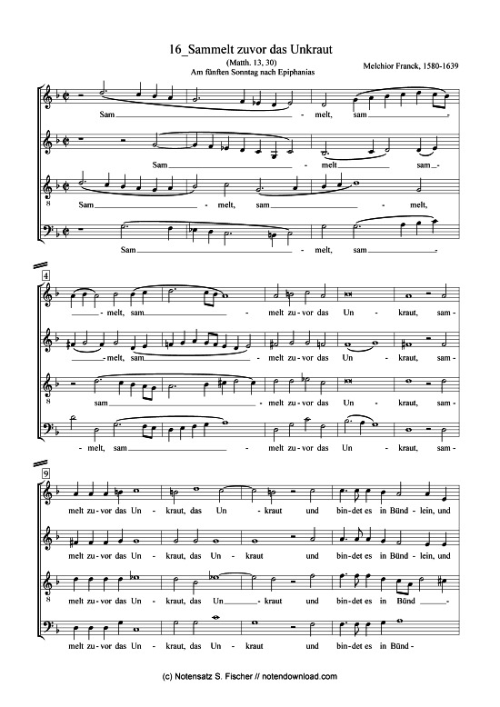 Sammelt zuvor das Unkraut (Gemischter Chor) (Gemischter Chor) von Melchior Franck (1580-1639)