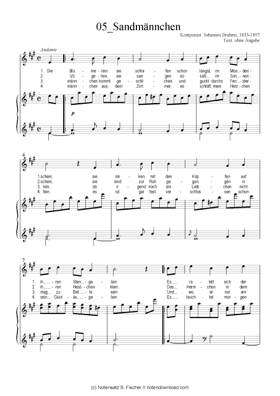 Sandm nnchen (Klavier + Gesang) (Klavier  Gesang) von Johannes Brahms 1833-1897 