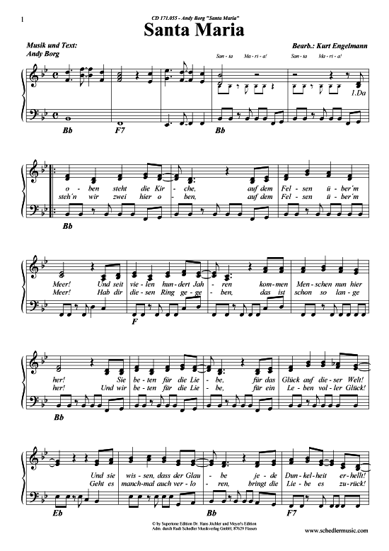 Santa Maria (Klavier + Gesang) (Klavier Gesang  Gitarre) von Andy Borg