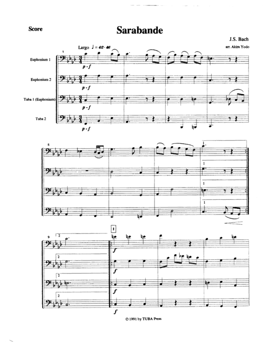 Sarabande and Bouree (Tuba Quartett EETT) (Quartett (Tuba)) von J.S. Bach