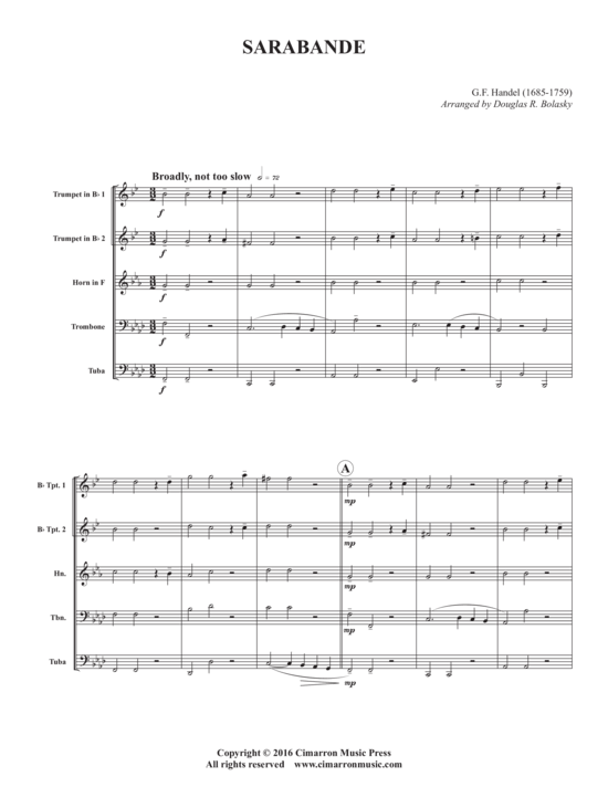 Sarabande (Blechbl auml serquintett) (Quintett (Blech Brass)) von G.F. H auml ndel