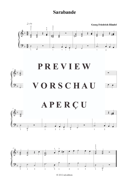 Sarabande (Klavier solo einfach) (Klavier einfach) von G. F. H ndel (bearb.)