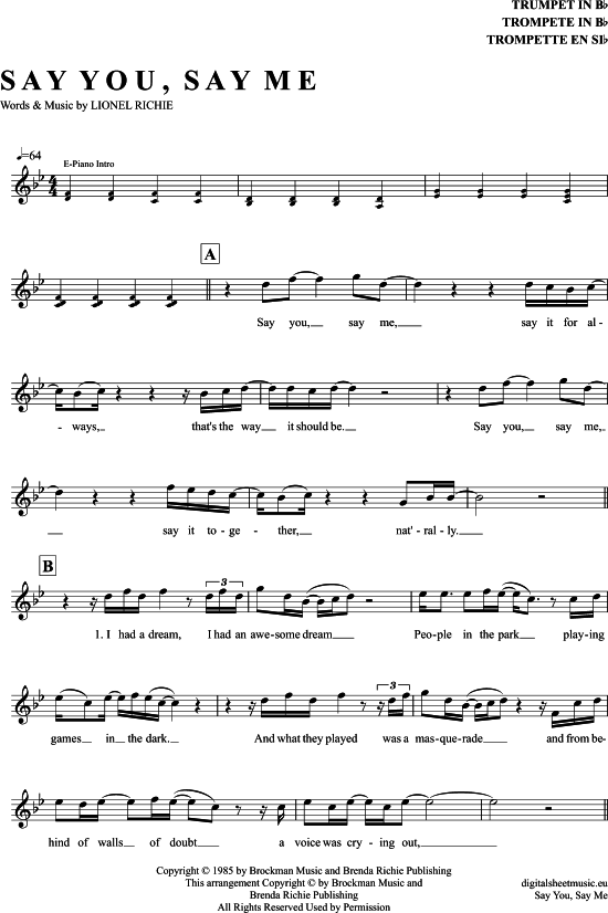 Say You Say Me (Trompete in B) (Trompete) von Lionel Richie
