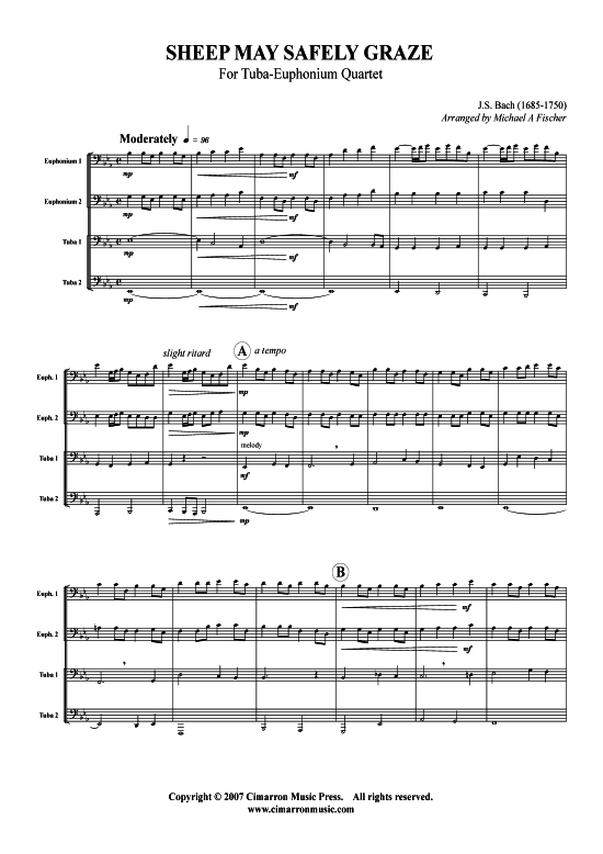 Schafe k ouml nnen sicher weiden (Tuba Quartett 2x Bariton 2xTuba) (Quartett (Tuba)) von J. S. Bach