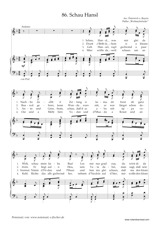 Schau Hansl (Klavier + Gesang) (Klavier  Gesang) von Weihnachtslied aus sterreich