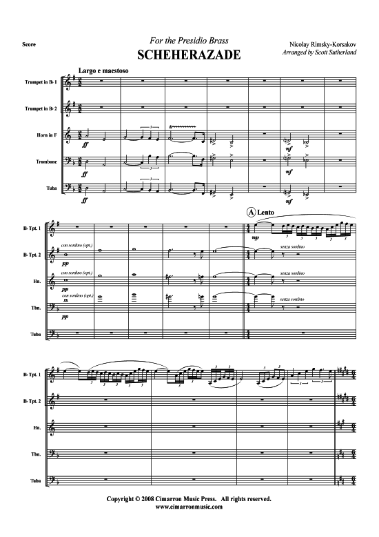 Scheherazade (Blechbl auml serquintett) (Quintett (Blech Brass)) von Nikolai A. Rimski-Korsakow (aus Presidio Brass Series)
