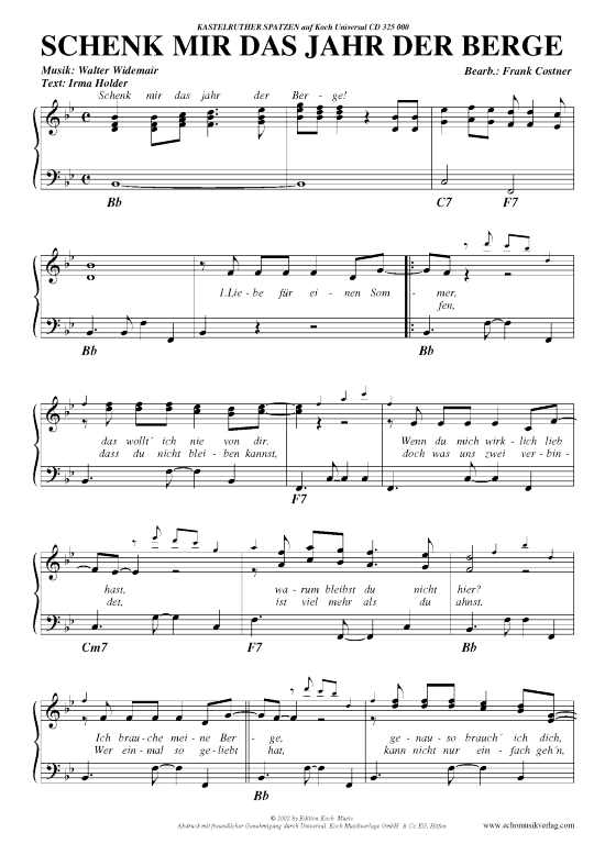 Schenk mir das Jahr der Berge (Klavier Gesang  Gitarre) von Kastelruther Spatzen