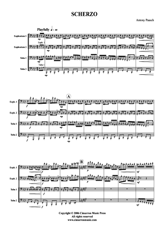 Scherzo (Tuba Quartett 2x Bariton 2xTuba) (Quartett (Tuba)) von Antony Paasch