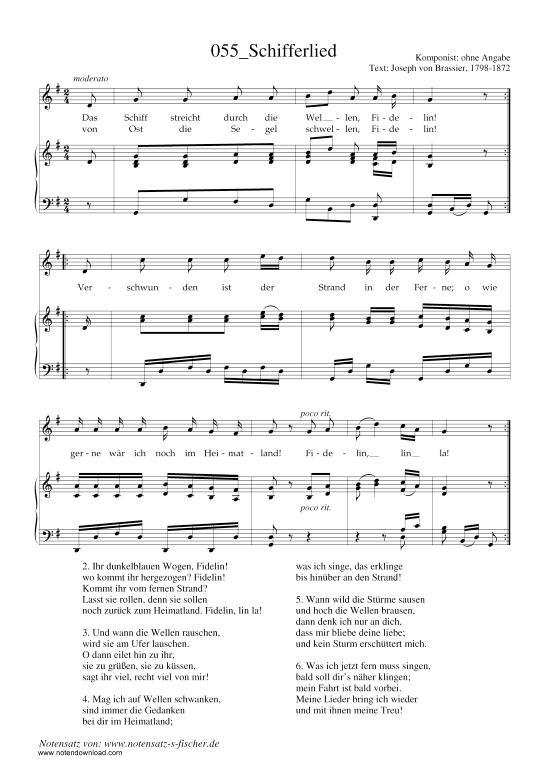 Schifferlied (Klavier + Gesang) (Klavier  Gesang) von unbekannt