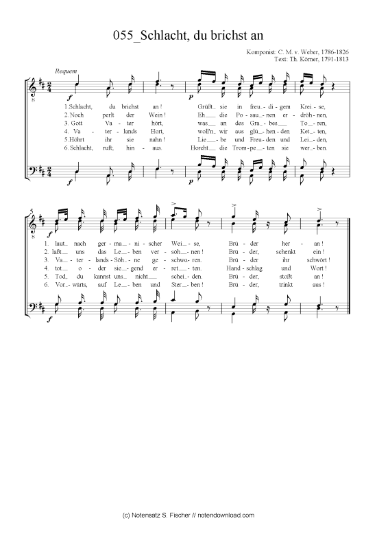 Schlacht du brichst an (M nnerchor) (M nnerchor) von C. M. v. Weber 1786-1826  Th. K rner 1791-1813