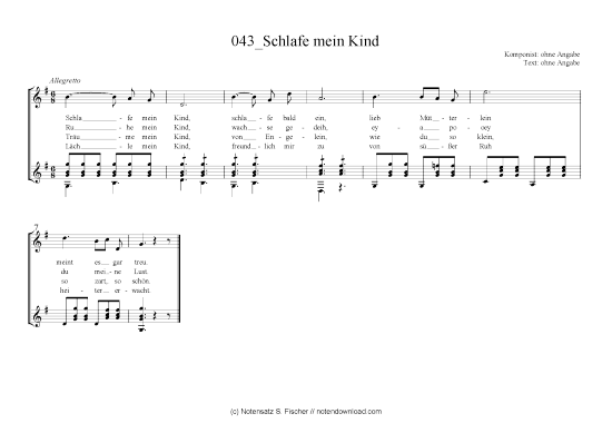 Schlafe mein Kind (Gitarre + Gesang) (Gitarre  Gesang) von 