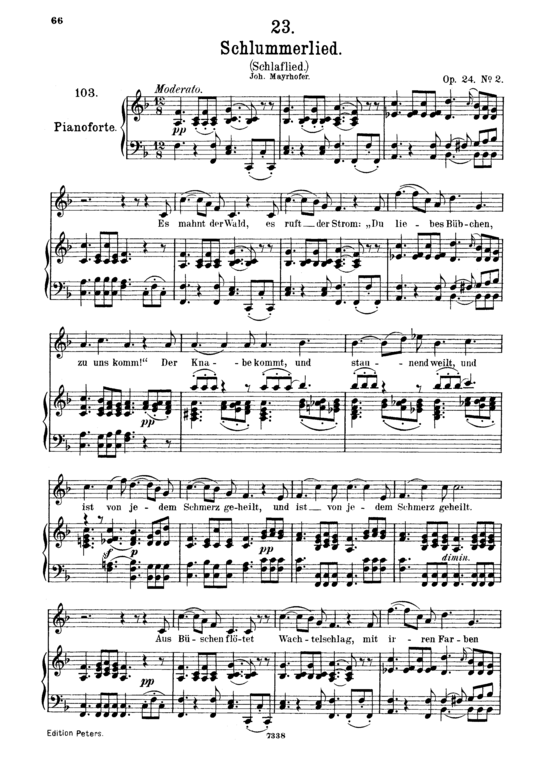 Schlaflied (Schlummerlied) Es mahnt der Wald D.527 (Gesang mittel + Klavier) (Klavier  Gesang mittel) von Franz Schubert