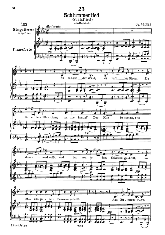 Schlaflied (Schlummerlied) es mahnt der wald D.527 (Gesang tief + Klavier) (Klavier  Gesang tief) von Franz Schubert