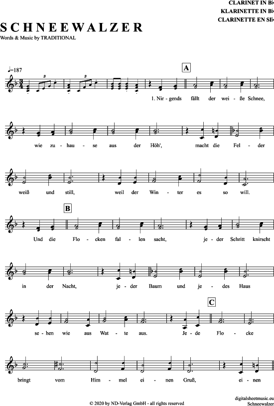 Schneewalzer (Klarinette in B) (Klarinette) von Traditional