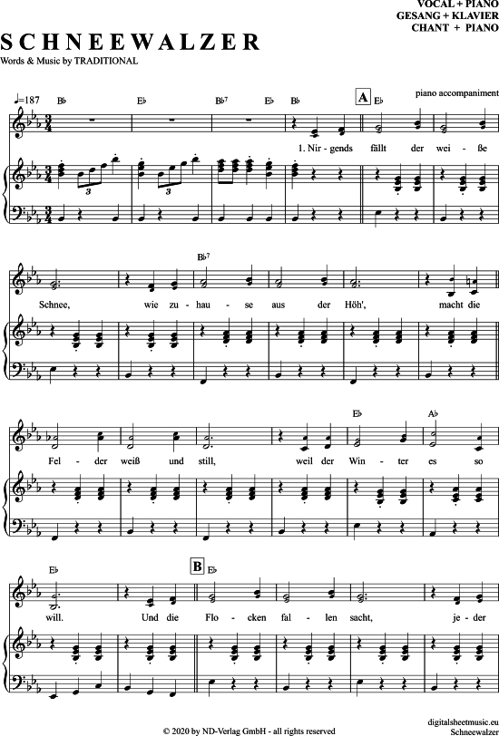Schneewalzer (Klavier Begleitung + Gesang) (Klavier Gesang  Gitarre) von Traditional
