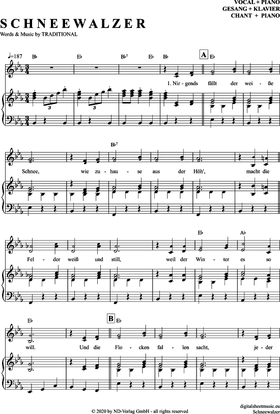 Schneewalzer (Klavier + Gesang) (Klavier Gesang  Gitarre) von Traditional