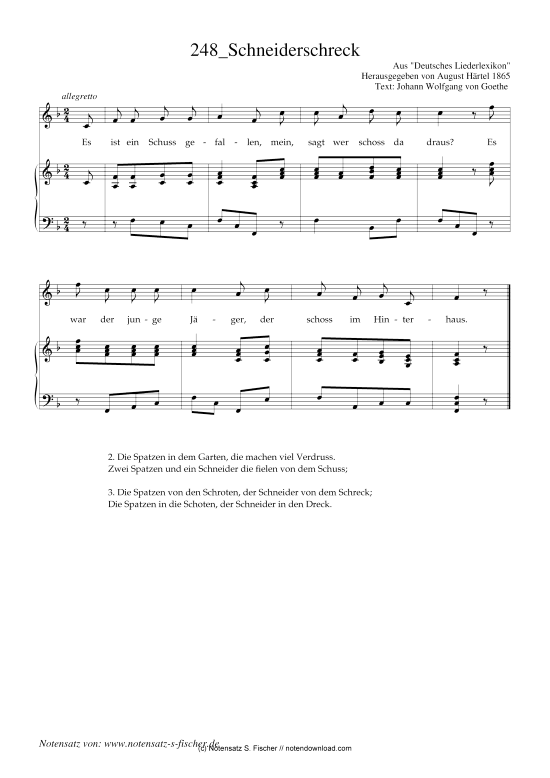 Schneiderschreck (Klavier + Gesang) (Klavier  Gesang) von Aus Deutsches Liederlexikon A. H rtel (1865)