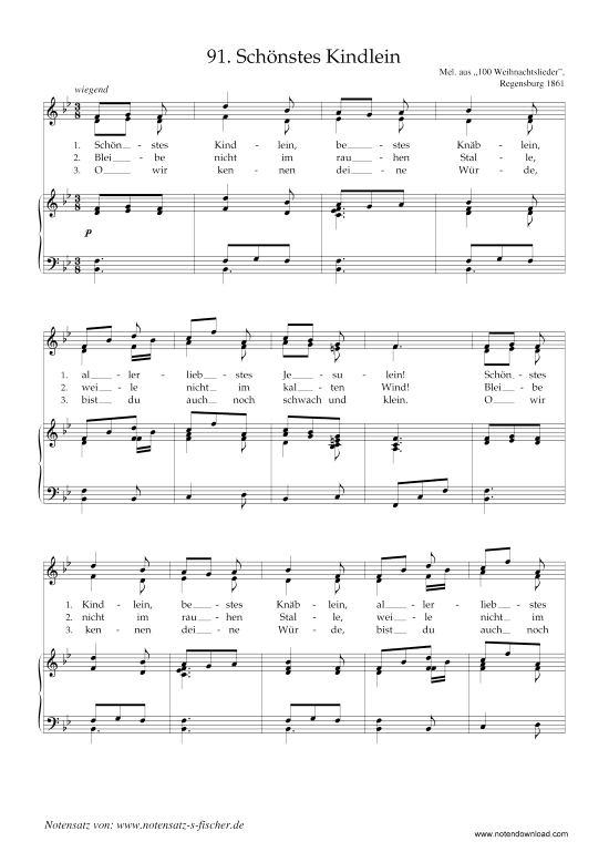 Sch nstes Kindlein (Klavier + Gesang) (Klavier  Gesang) von Weihnachtslied aus Regensburg