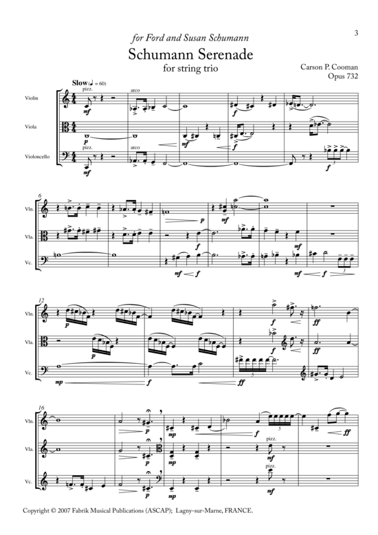 Schumann Serenade (Streicher Trio f uuml r Violine Viola Violoncello) (Trio (Streicher)) von Carson P. Cooman