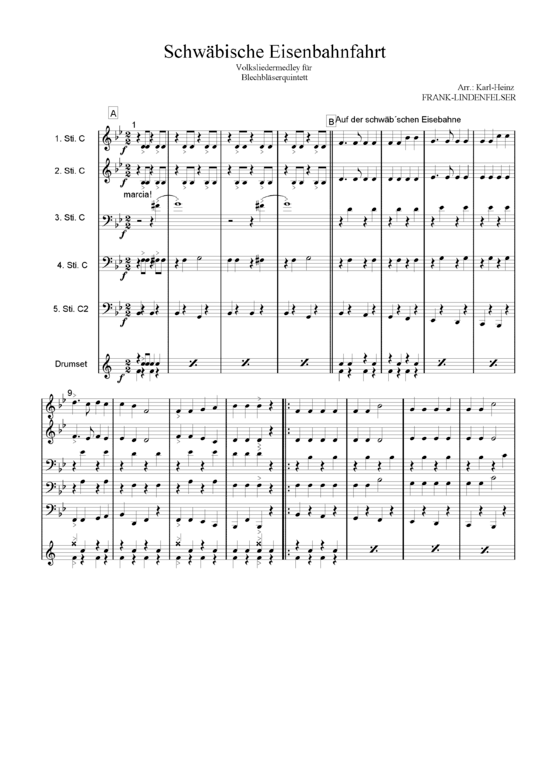 Schw bische Eisenbahnfahrt (Blechbl ser Quintett - Flexible Besetzung + Schlagzeug) (Quintett (Blech Brass)) von Traditional