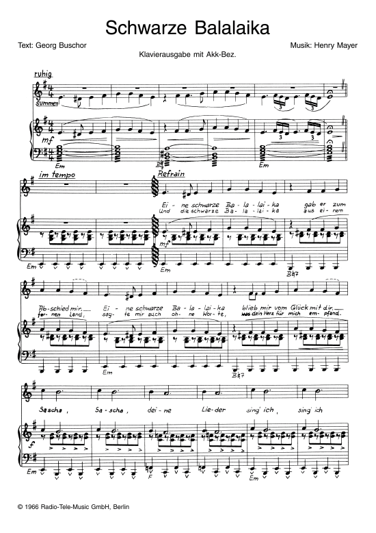 Schwarze Balalaika (Klavier + Gesang) (Klavier Gesang  Gitarre) von Alexandra
