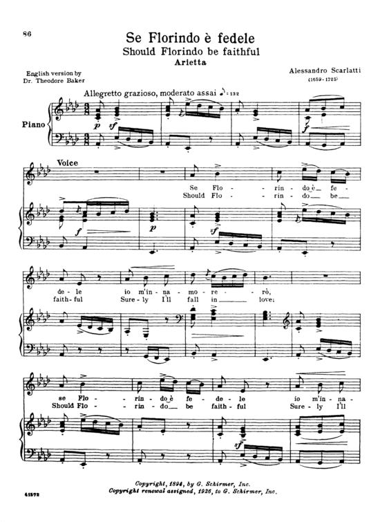 Se Florindo  fedele (Gesang mittel + Klavier) (Klavier  Gesang mittel) von Alessandro Scarlatti