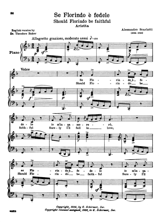 Se Florindo  fedele (Gesang tief + Klavier) (Klavier  Gesang tief) von Alessandro Scarlatti