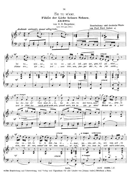 Se tu m acute ami (Gesang hoch + Klavier) (Klavier  Gesang hoch) von Giovanni Pergolesi