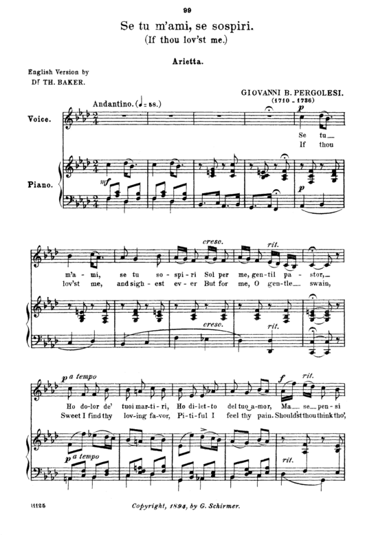 Se tu m ami (Gesang mittel + Klavier) (Klavier  Gesang mittel) von Giovanni Battista Pergolesi