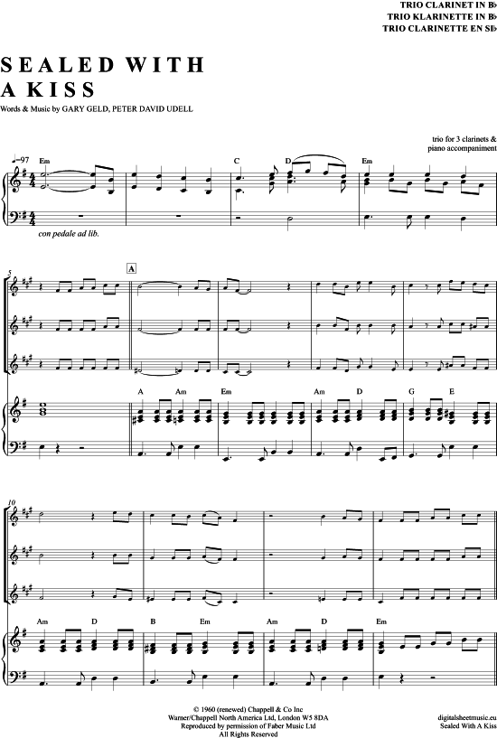Sealed With A Kiss (Klarinetten Trio + Klavier) (Trio (Klarinette)) von Jason Donovan