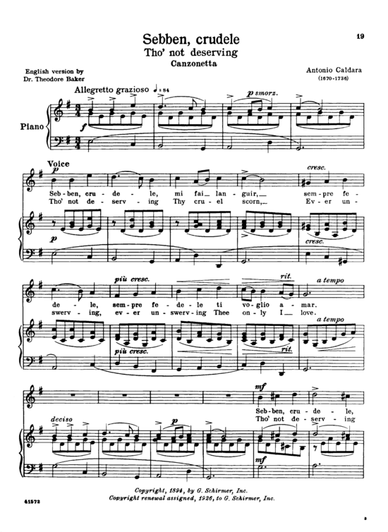 Sebben crudele (Gesang hoch + Klavier) (Klavier  Gesang hoch) von Antonio Caldara
