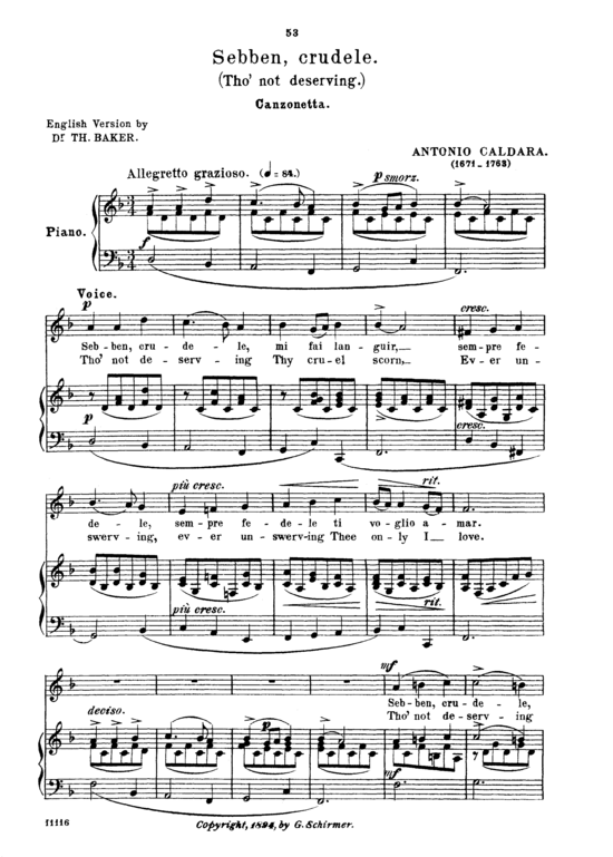 Sebben crudele (Gesang mittel + Klavier) (Klavier  Gesang mittel) von Antonio Caldara